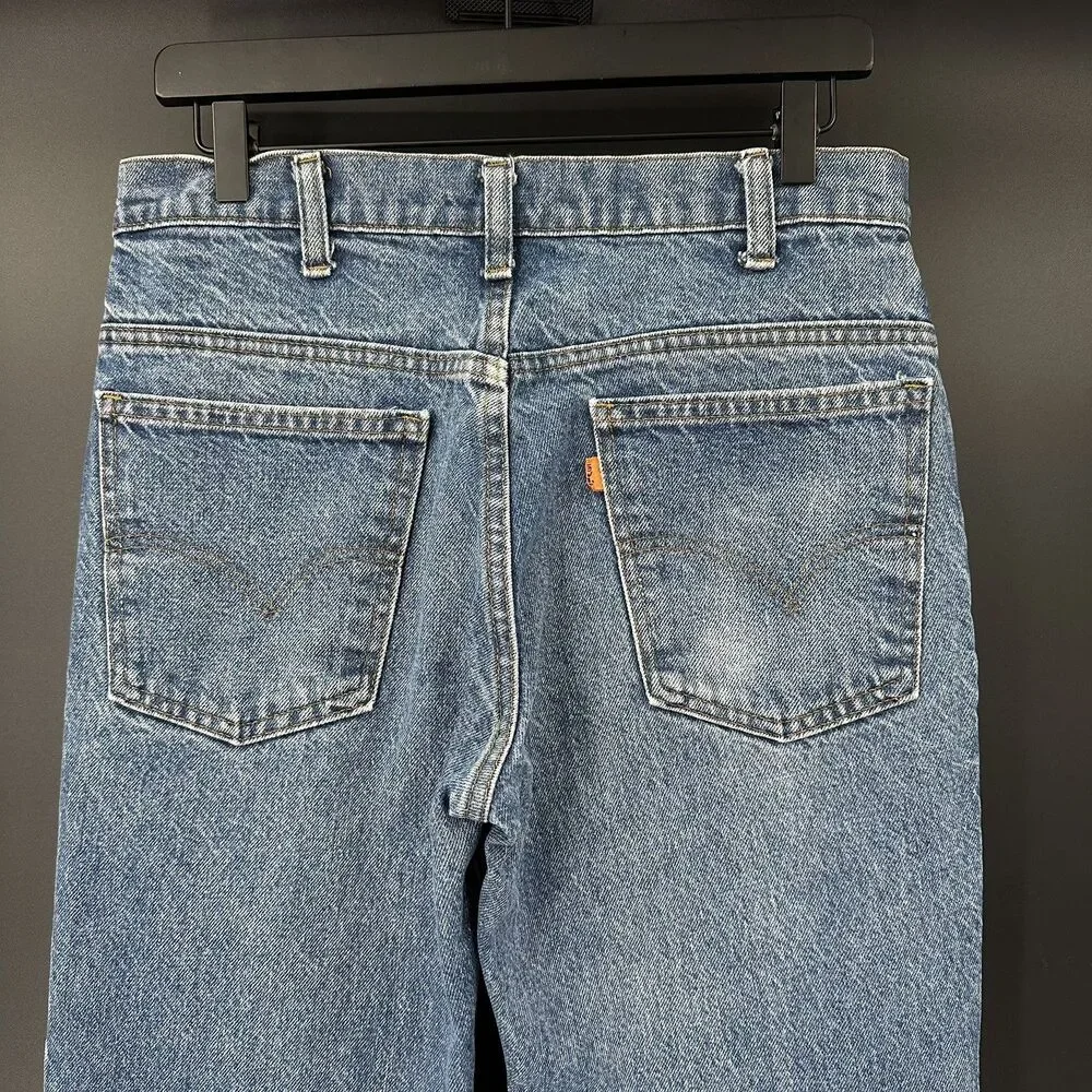 Vintage 70s Levi's Orange Tab 684 Flare Bell Bottom Denim Raw Hem Jeans Size 32